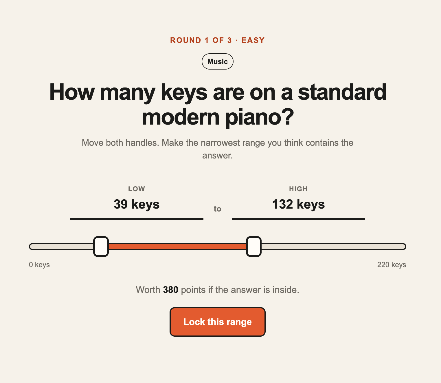 Narrowly range-guessing puzzle screen