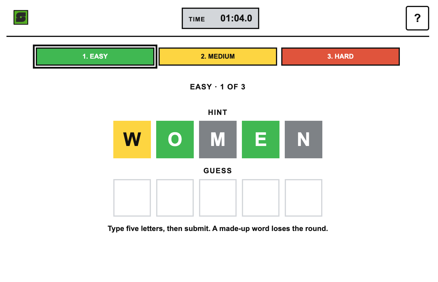 Speedle daily puzzle screen
